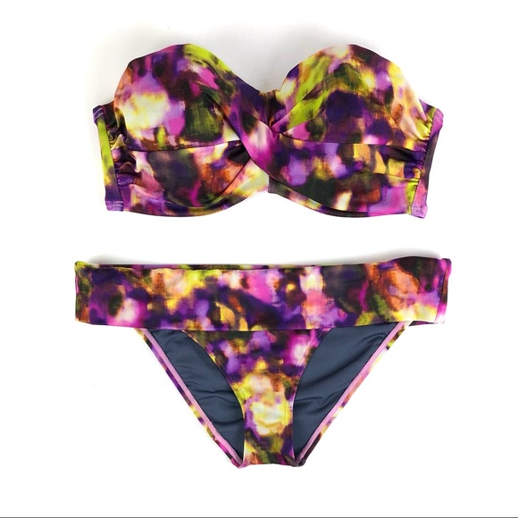 Victoria’s Secret Forever Sexy Watercolor Push-Up Bandeau Top & Foldover Bottom - Picture 2 of 10